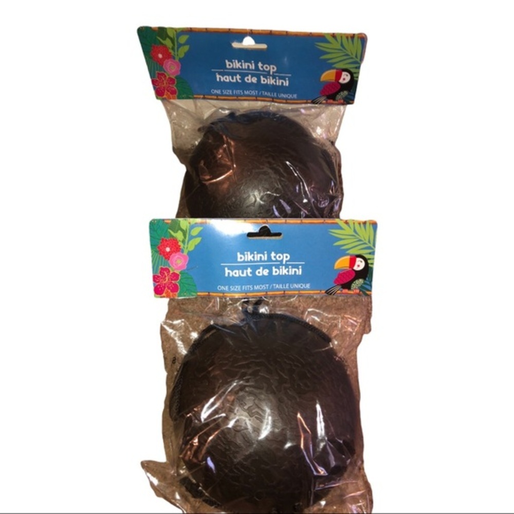 Hard shell plastic Hawaii island coconut shaped black bikini top -2 pairs new